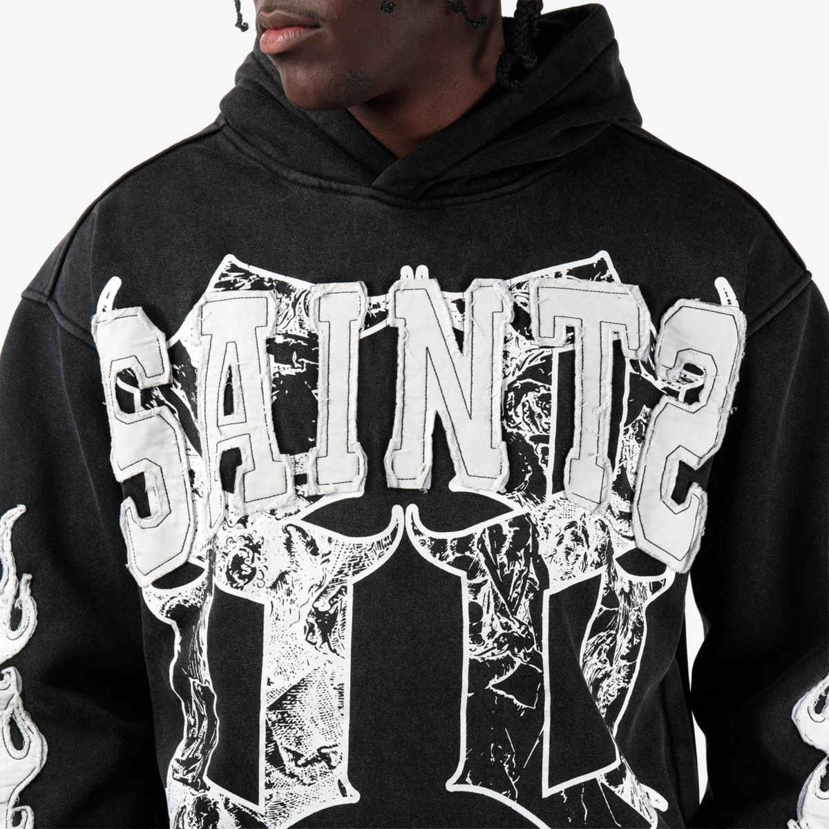 Mens Saints 08 Vintage Wash Sweatpants – Black