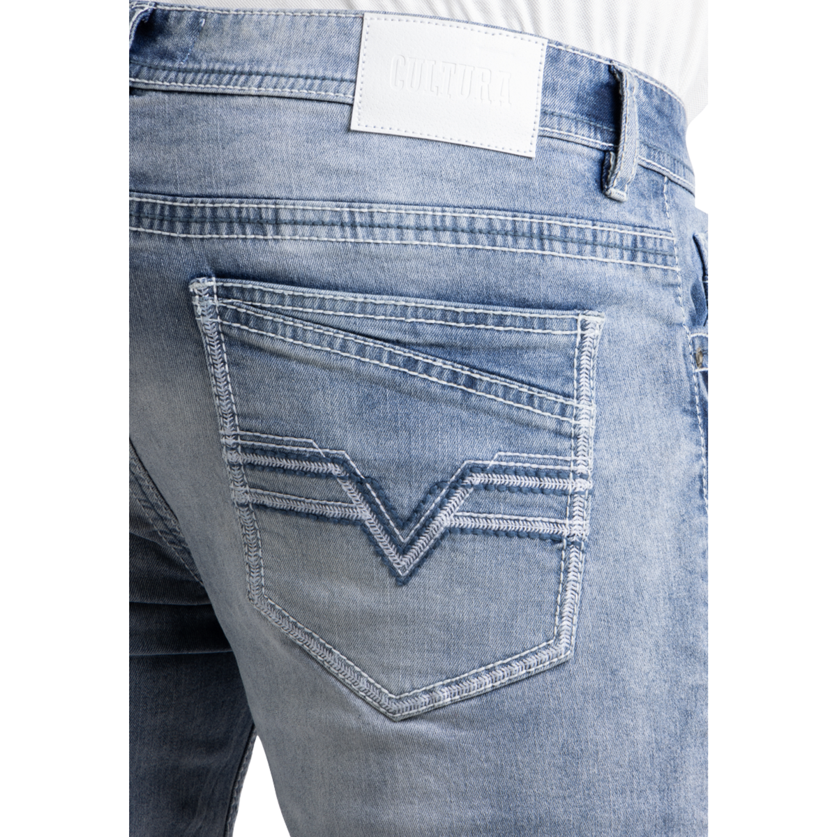 Mens Cultura Saddle Stitch Denim Shorts – Light Blue