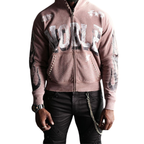Noble Washed Hoodie - Premium Pearl Embellished Zip-Up