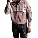 Noble Washed Hoodie - Premium Pearl Embellished Zip-Up