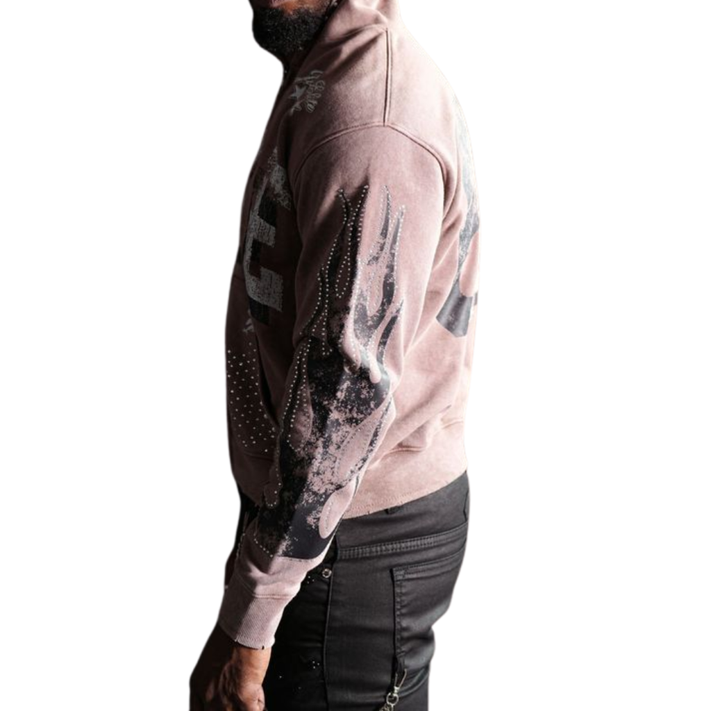 Noble Washed Hoodie - Premium Pearl Embellished Zip-Up