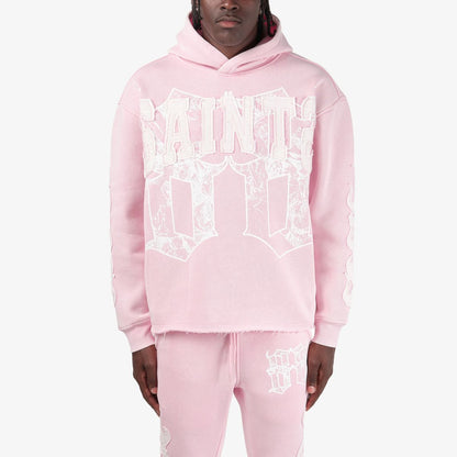 Mens Saints Distressed Applique Hoodie – Pink