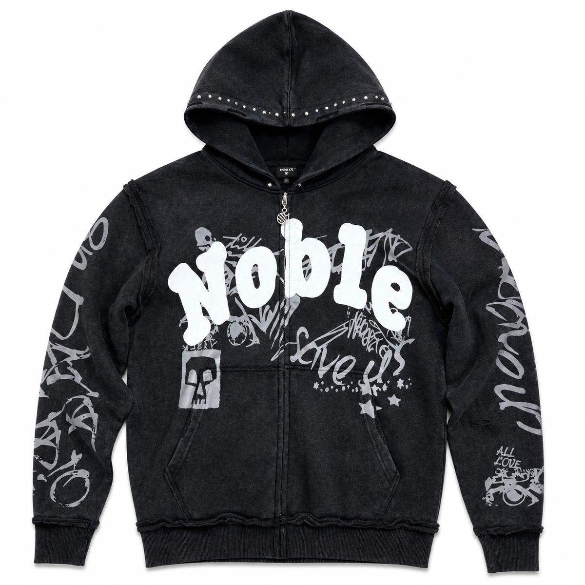 Mens Graffiti  Zip Up Hoodie Black
