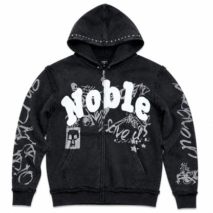 Mens Graffiti  Zip Up Hoodie Black