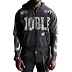 Noble White/Black Washed Rhinestone + Pearls Zip-Up