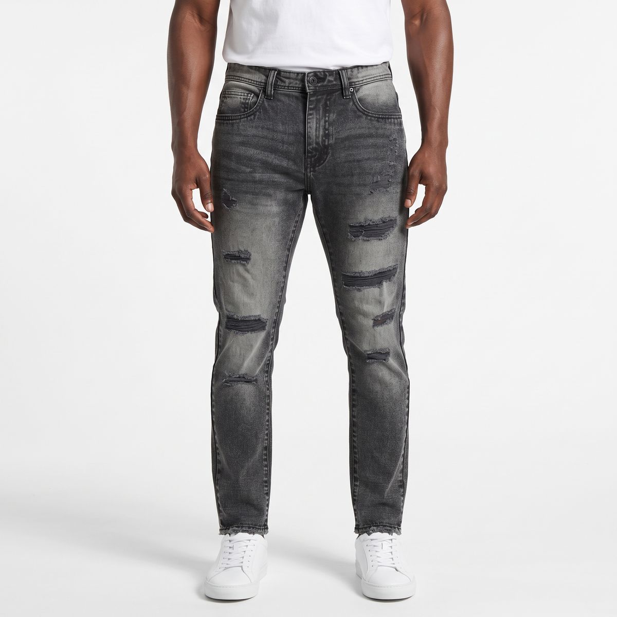 Mens Vintage Ripped Straight  Jeans - Black Wash