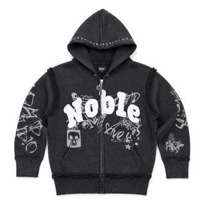 Kids Graffiti Zip Up Hoodie Black