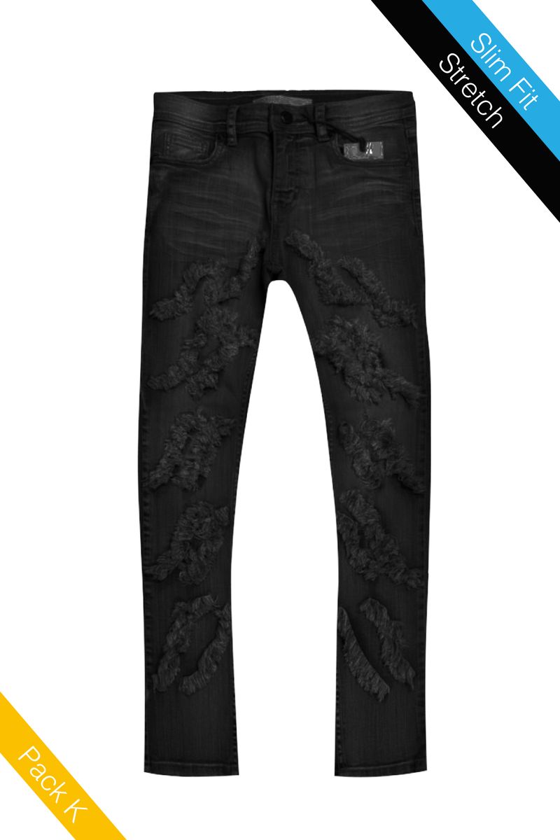 Arketype North Grid boys black distressed slim fit stretch jeans