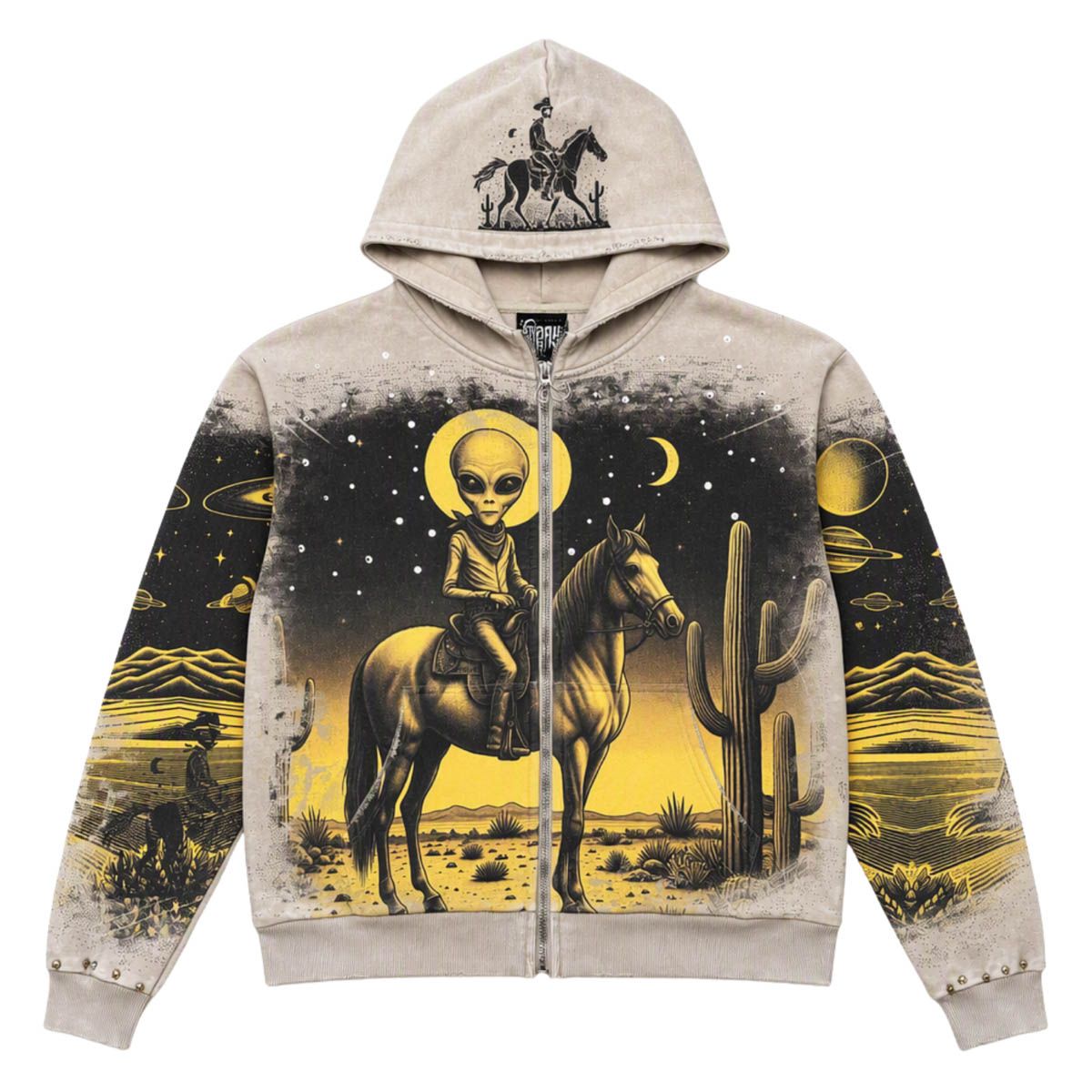 Mens Alien Cowboy Zip-Up Hoodie – Beige