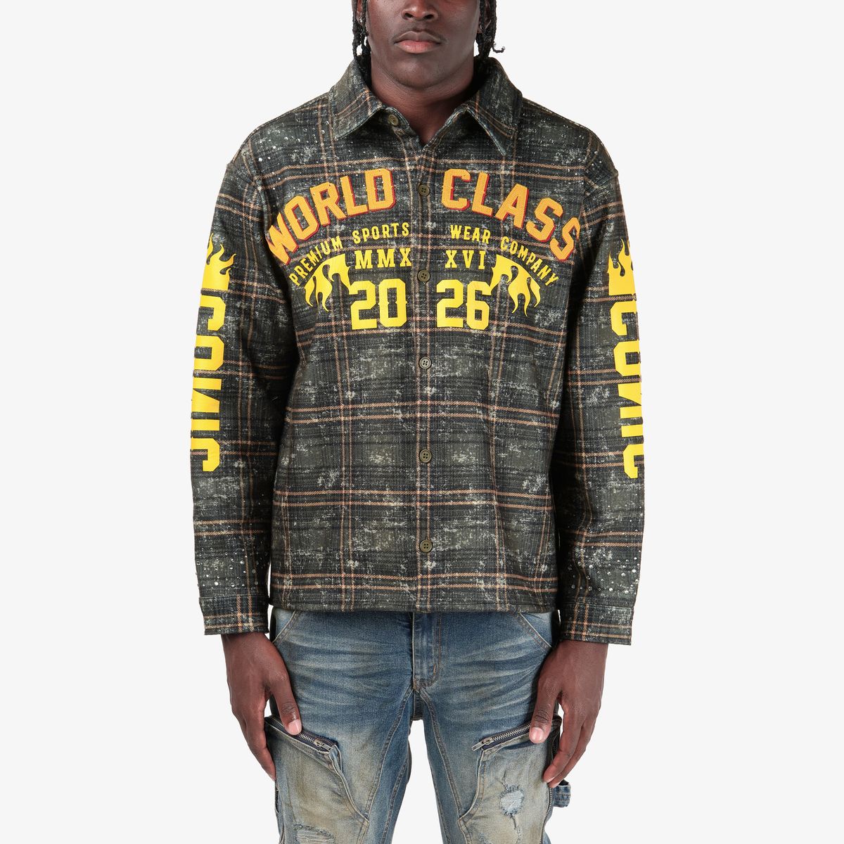Mens Plaid Flannel T-Shirt  – Olive