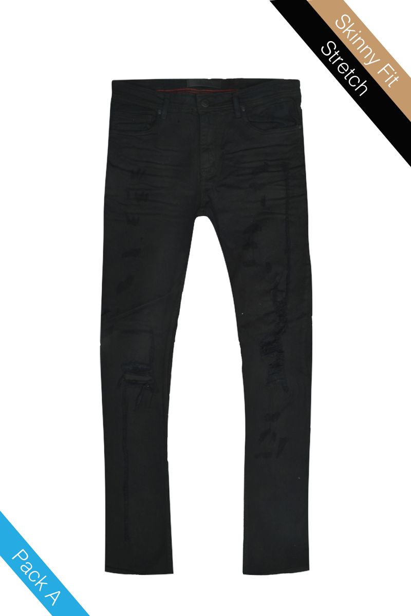 Men’s Distressed Skinny Jeans – Jet Black