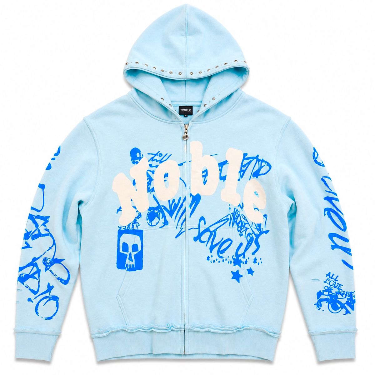 Mens Graffiti Premium Zip Up Hoodie Blue