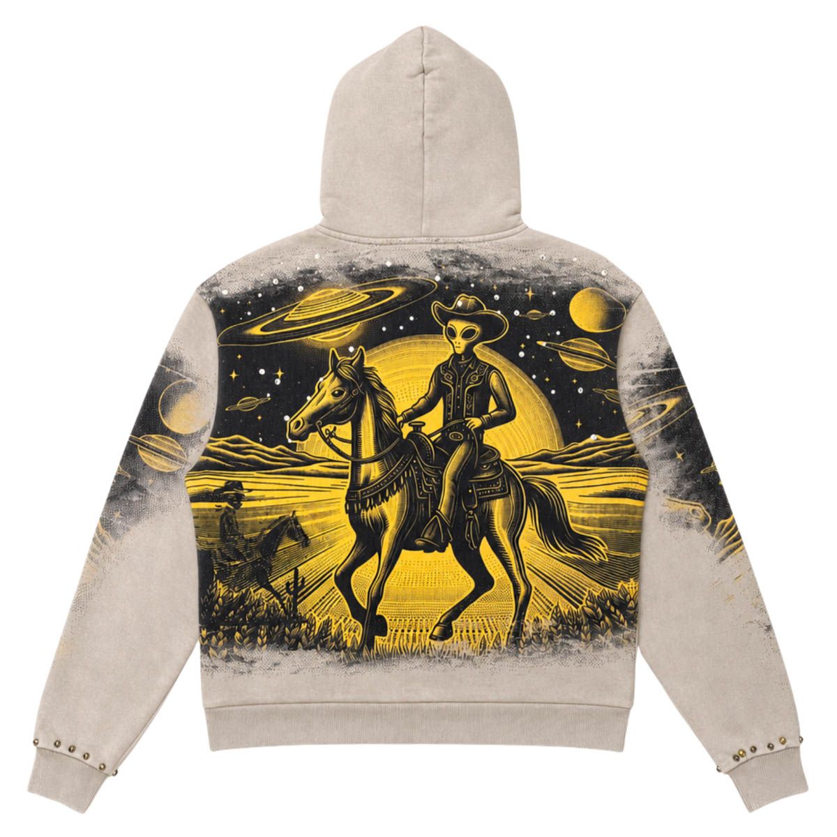 Mens Alien Cowboy Zip-Up Hoodie – Beige