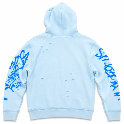 Mens Graffiti Premium Zip Up Hoodie Blue