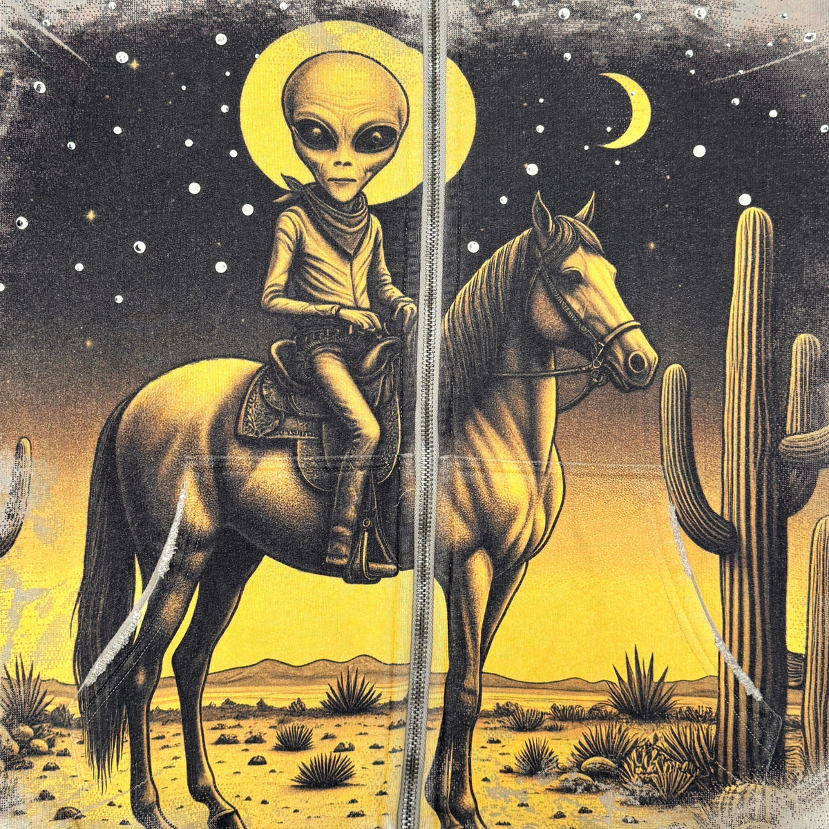 Mens Alien Cowboy Zip-Up Hoodie – Beige
