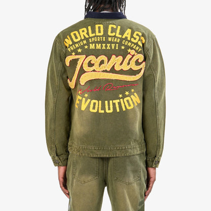 Mens Olive World Class Graphic Zip-Up Jacket