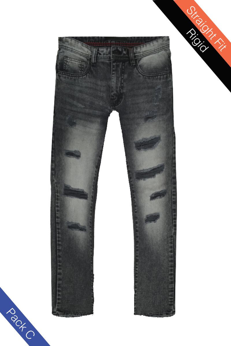Mens Vintage Ripped Straight  Jeans - Black Wash