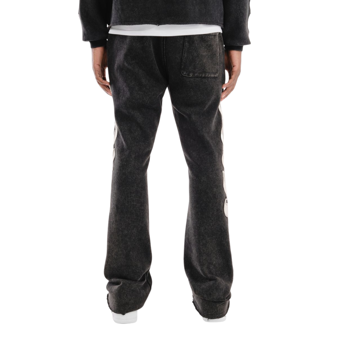 Flame Stack Sweatpants - Black with White Flame Graphics