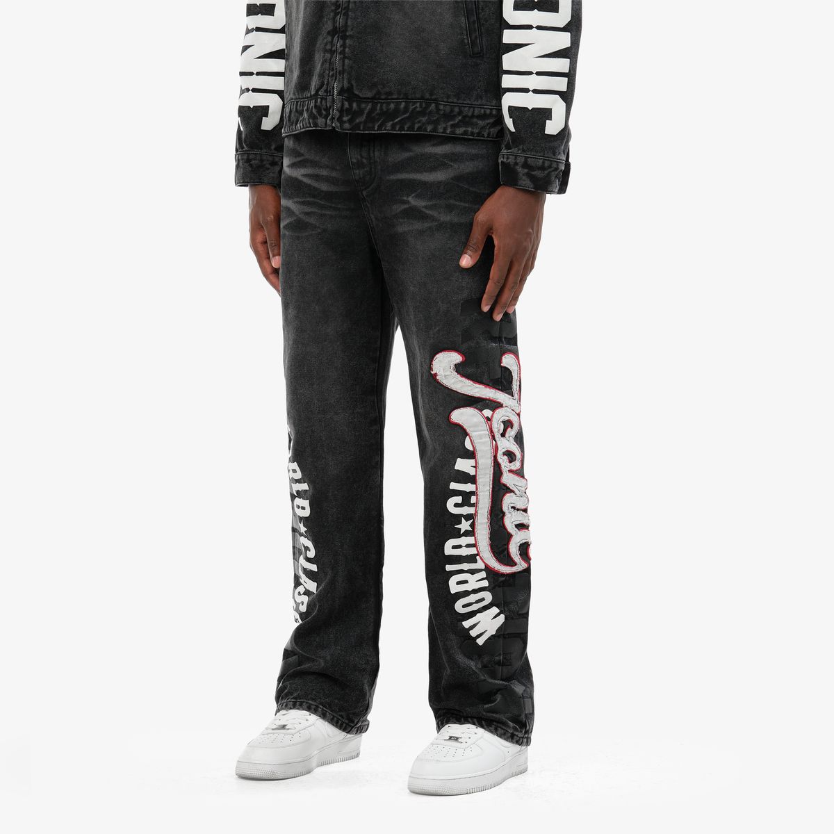 Mens Black World Class Graphic Jeans