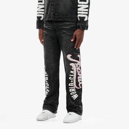 Mens Black World Class Graphic Jeans