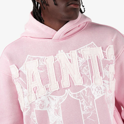Mens Saints Distressed Applique Hoodie – Pink