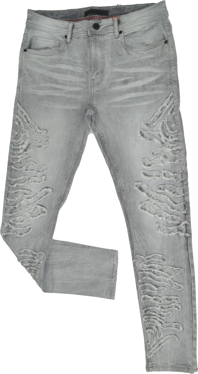 Men’s Laser Motif Slim Jeans - Light Grey