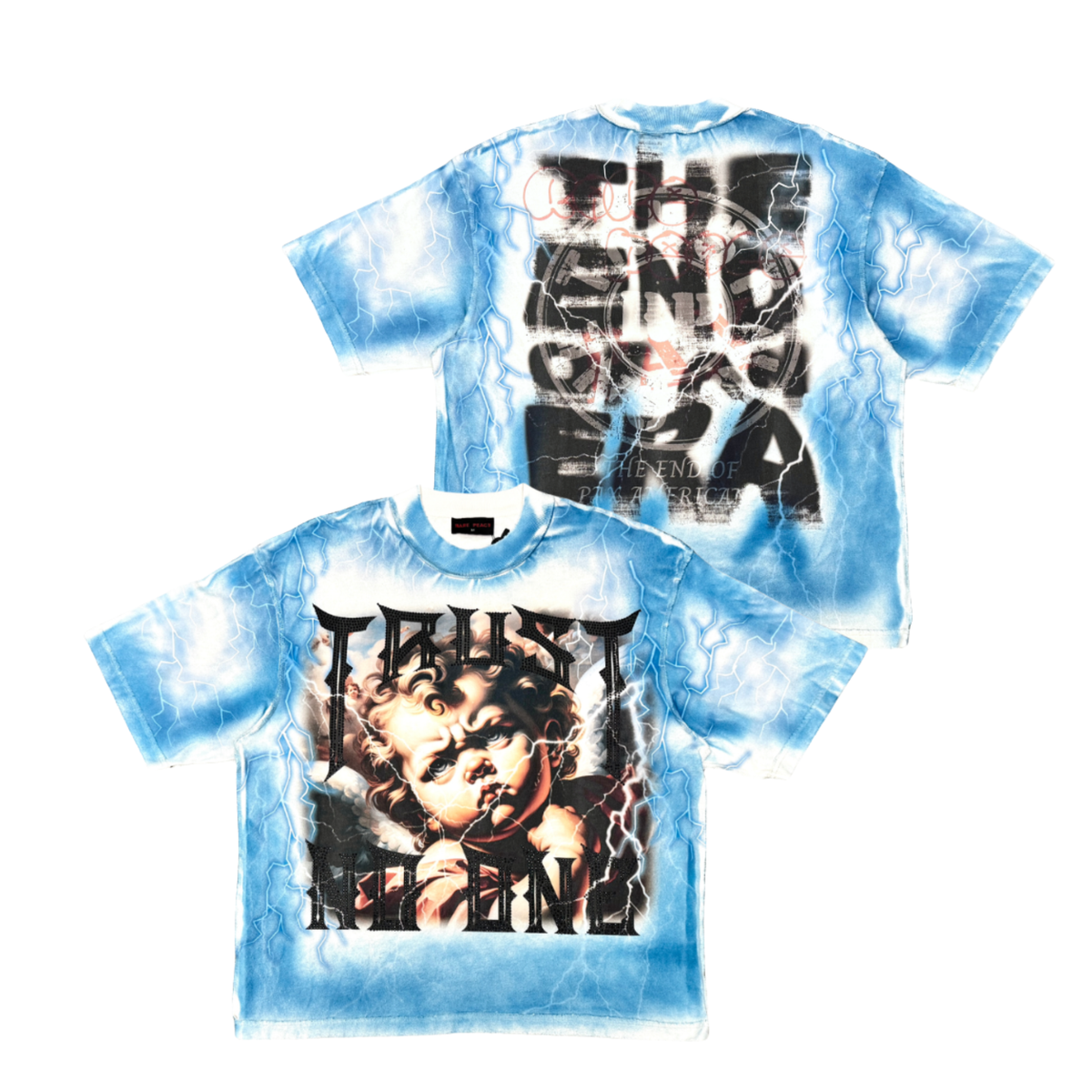 Mens Rare Peace Baby Angel Ice Blue T-Shirt