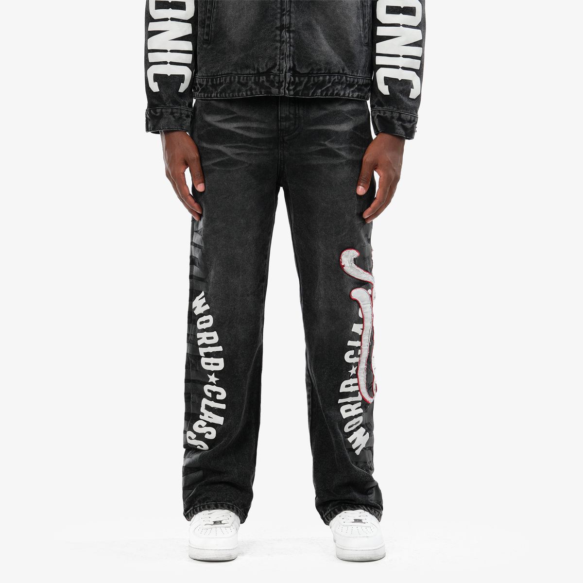 Mens Black World Class Graphic Jeans