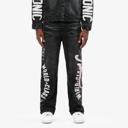 Mens Black World Class Graphic Jeans