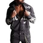 Noble White/Black Washed Rhinestone + Pearls Zip-Up