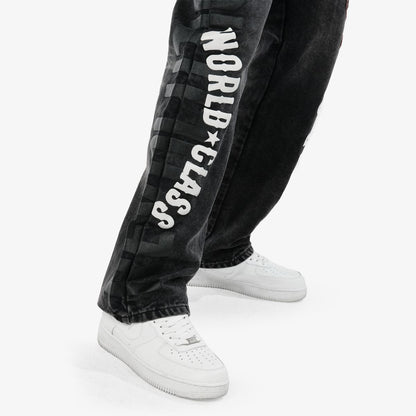 Mens Black World Class Graphic Jeans