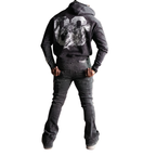 Noble White/Black Washed Rhinestone + Pearls Zip-Up