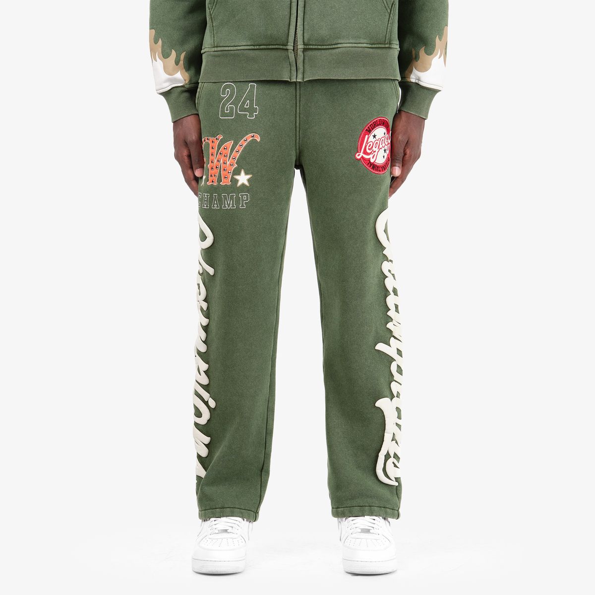 Mens World Champ Legacy Patchwork Sweatpants — Olive