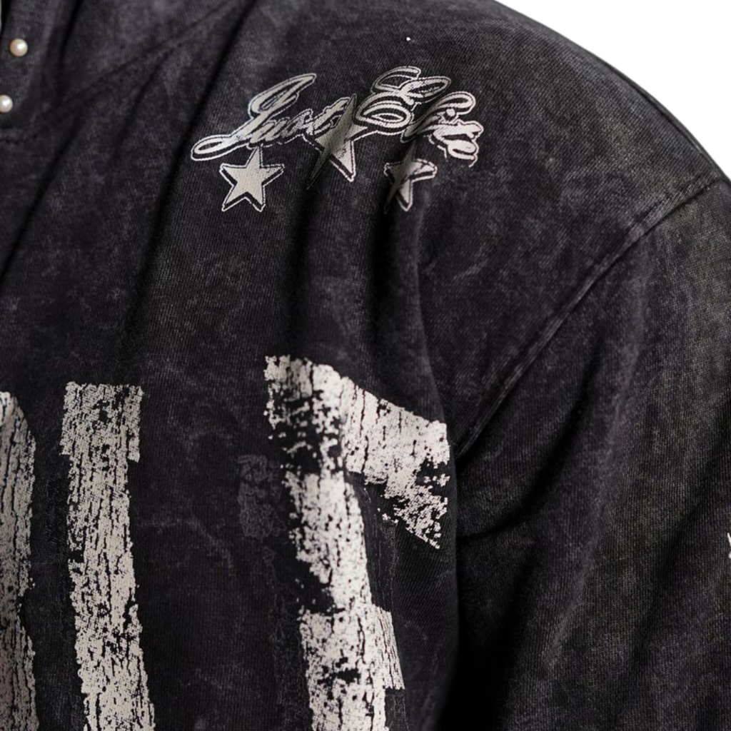 Noble White/Black Washed Rhinestone + Pearls Zip-Up