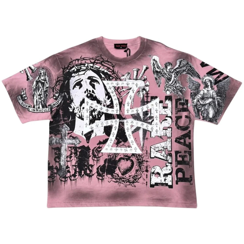 Mens Rare Peace Mad World T-Shirt (Dust Pink)