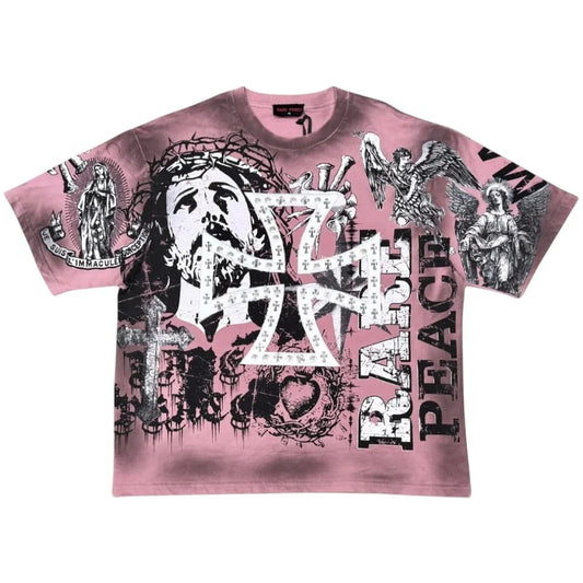 Mens Rare Peace Mad World T-Shirt (Dust Pink)