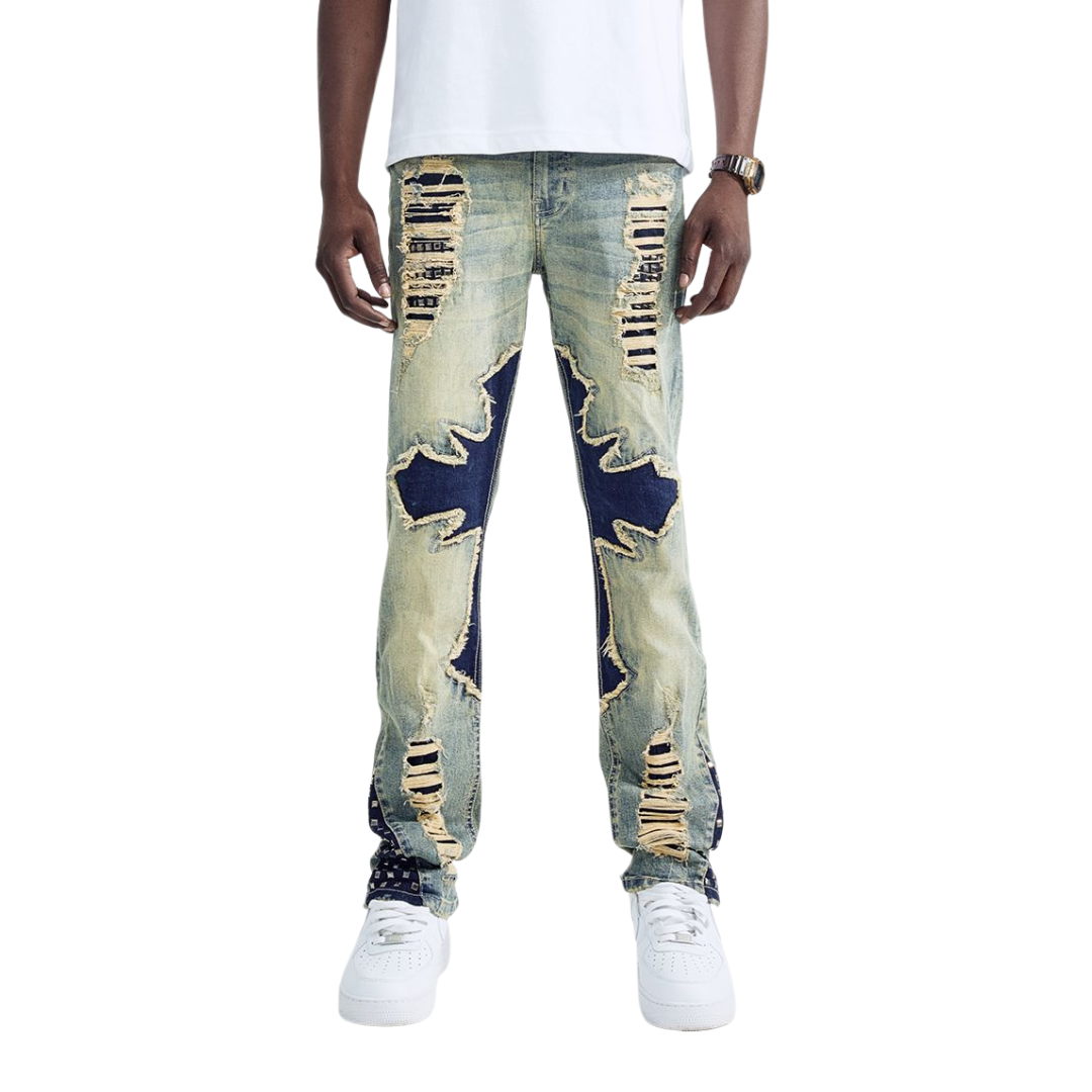 Straight Fit Patchwork Jean BL-80504