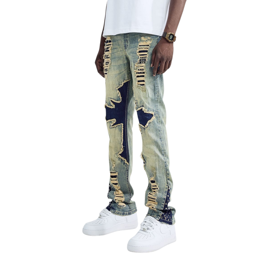 Straight Fit Patchwork Jean BL-80504