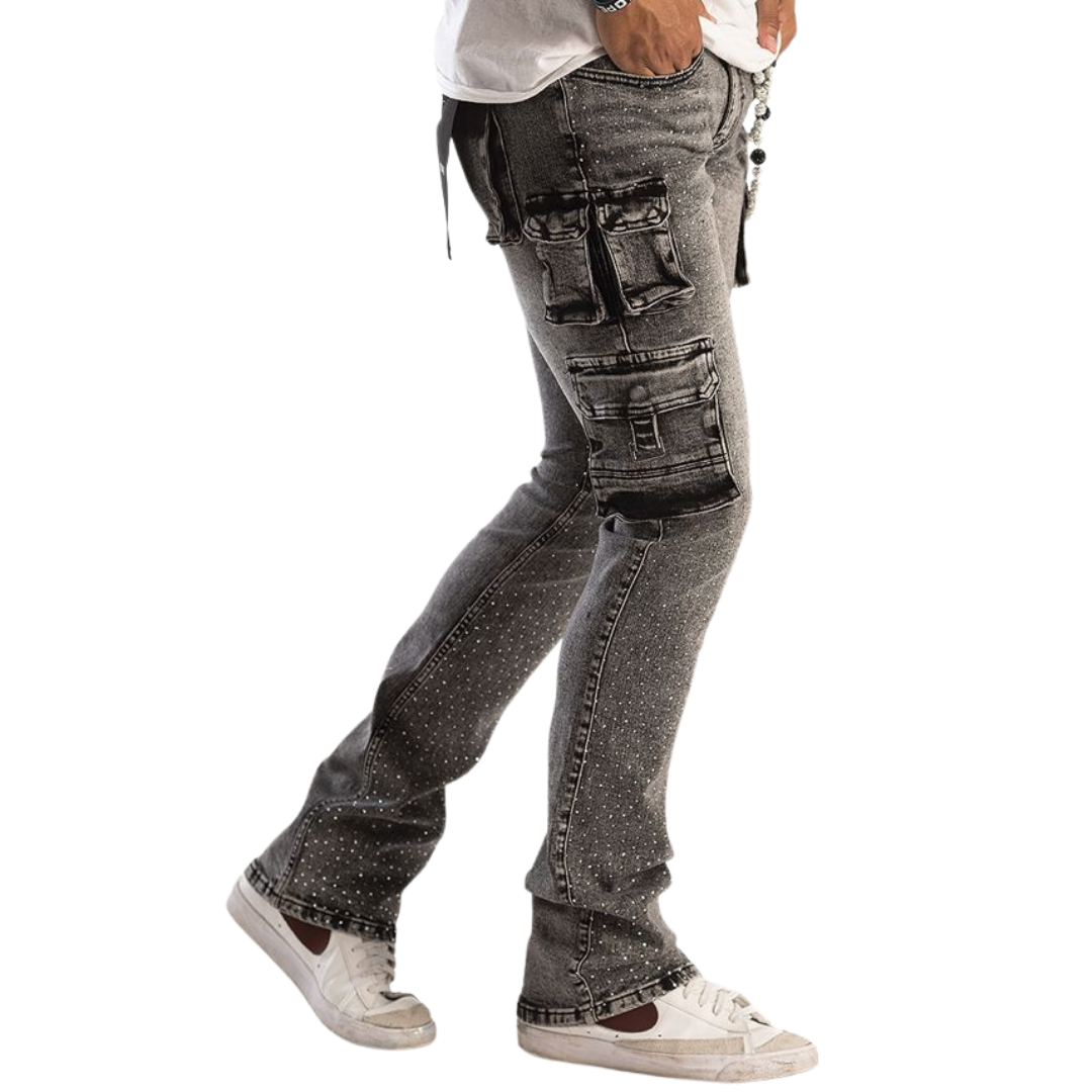Rhinestone Stacked Jeans W/ Rhinestone KD2045B