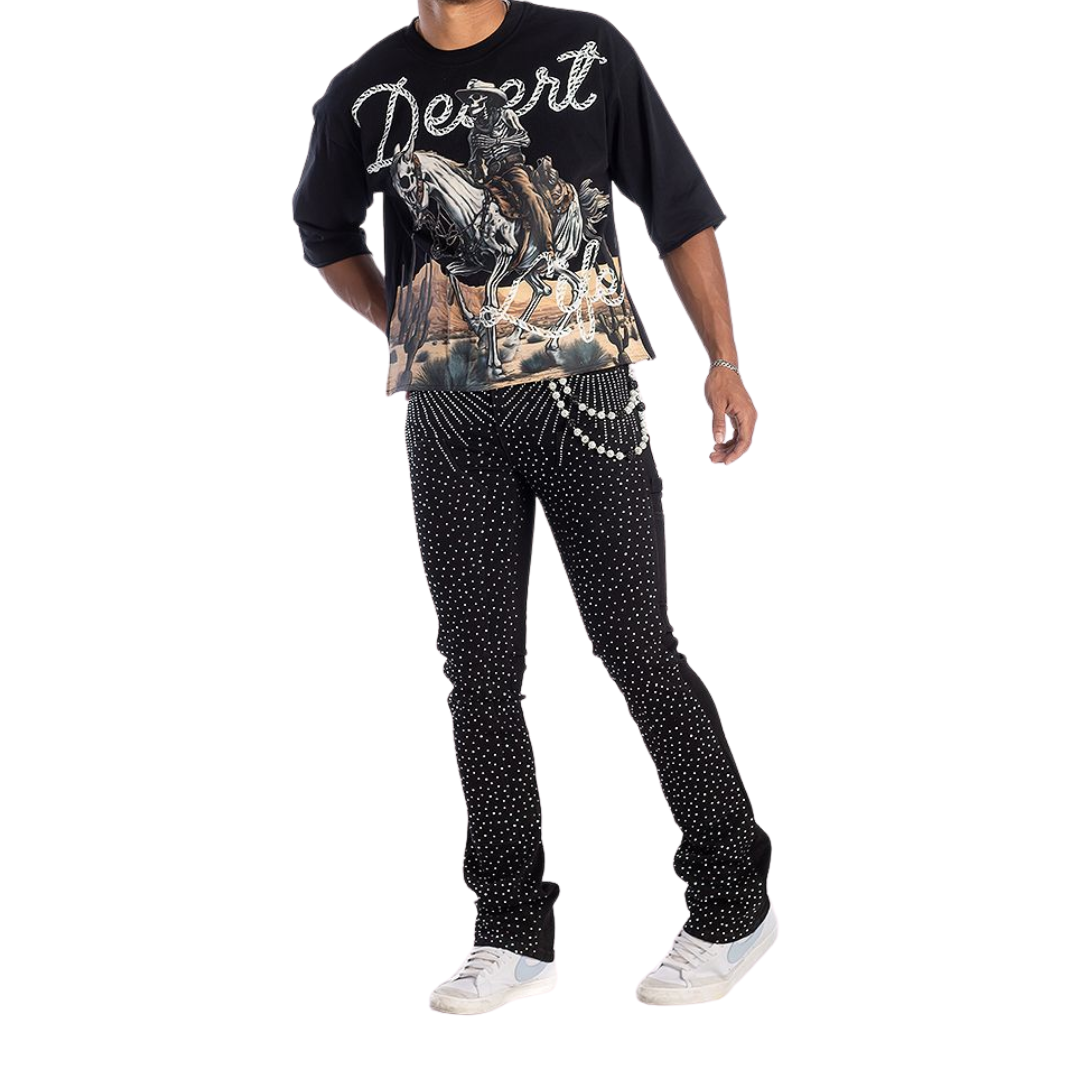 Rhinestone Stacked Jeans KD2213P
