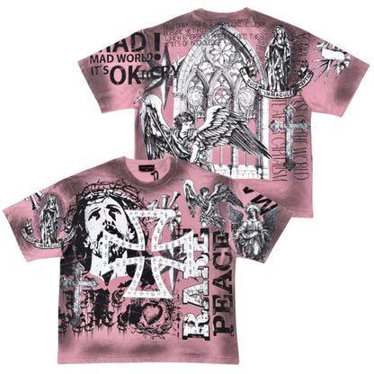 Mens Rare Peace Mad World T-Shirt (Dust Pink)