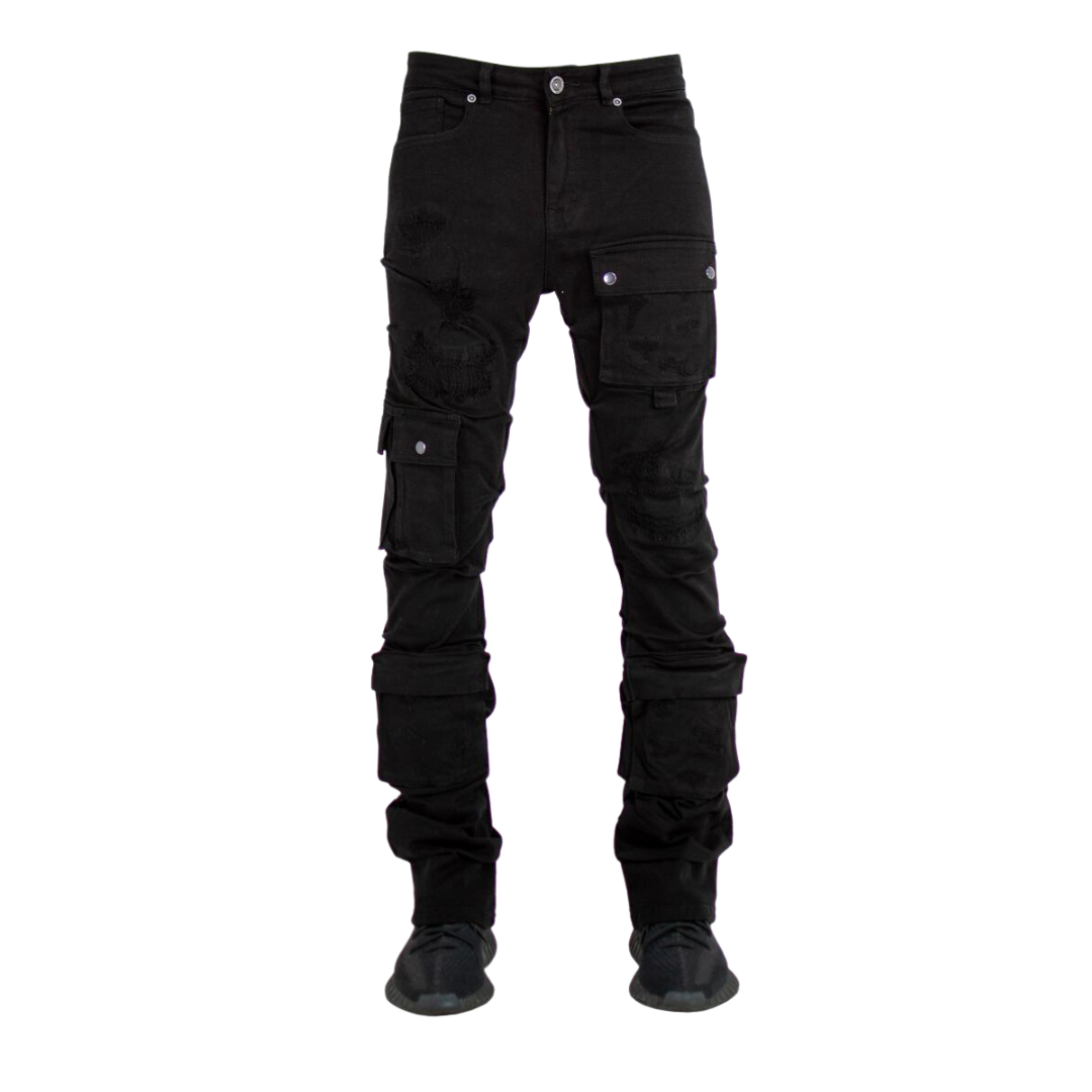 Fashion Denim Cargo Distressed Stacked Denim
