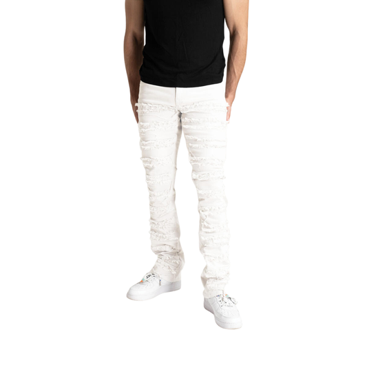 Stretch Stacked Twill Pants With Frayed Patch