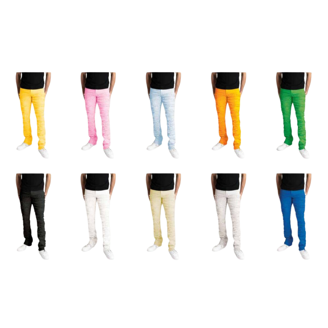 Stretch Stacked Twill Pants With Frayed Patch