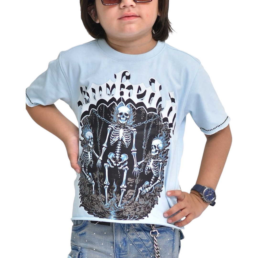 Blue Rhinestone Cropped Kids Tee – Streetwear Graphic