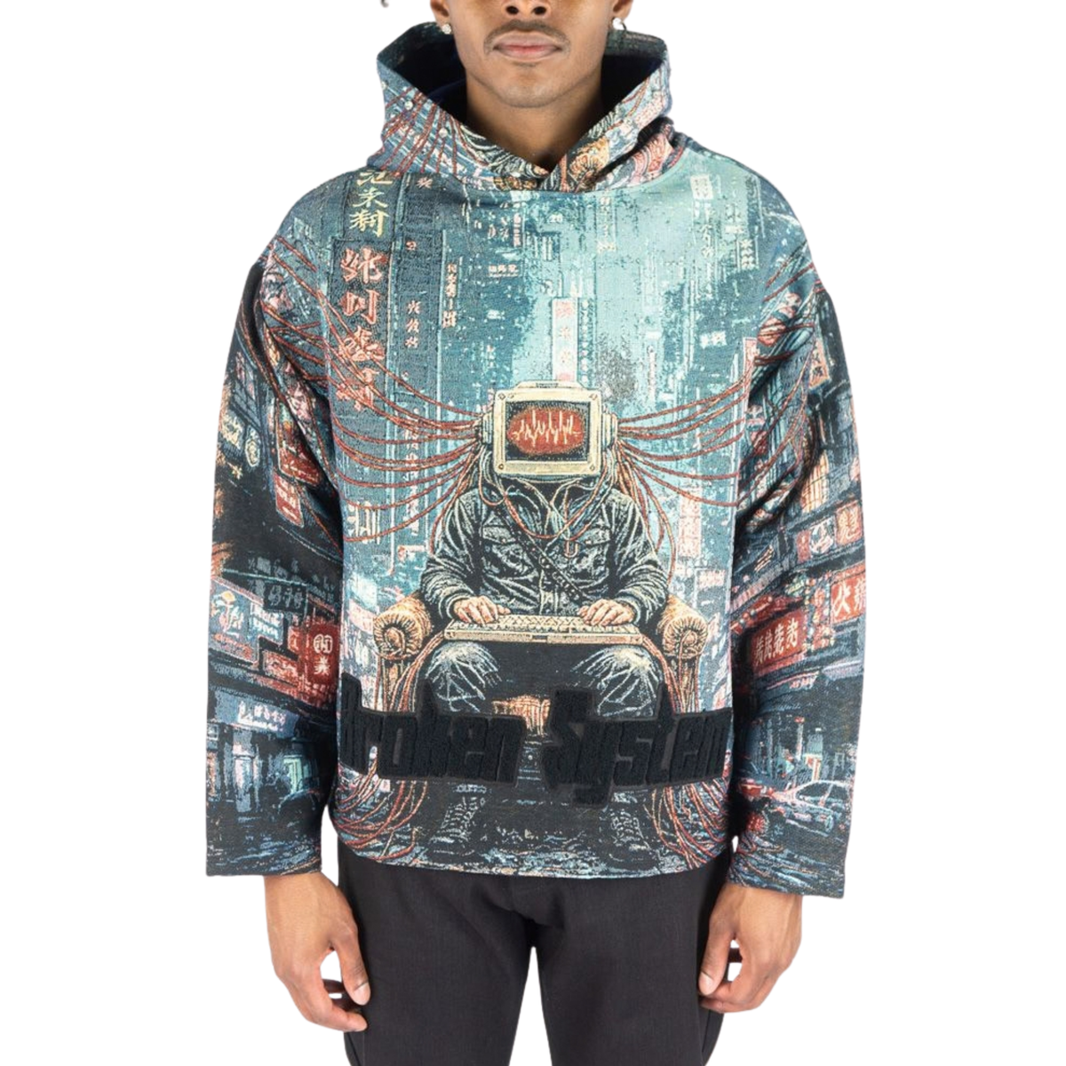 Mens Broken System Tapestry Hoodie Black