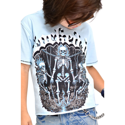 Blue Rhinestone Cropped Kids Tee – Streetwear Graphic