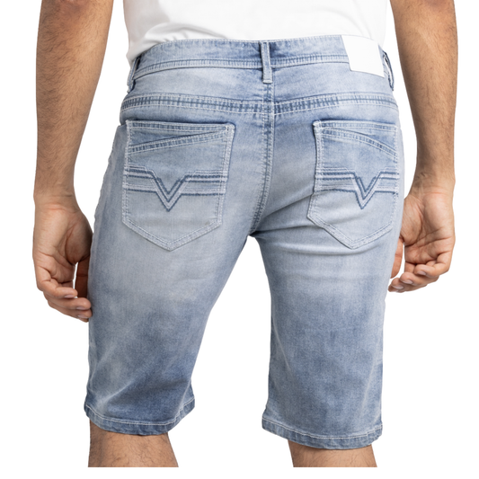 Mens Cultura Saddle Stitch Denim Shorts – Light Blue