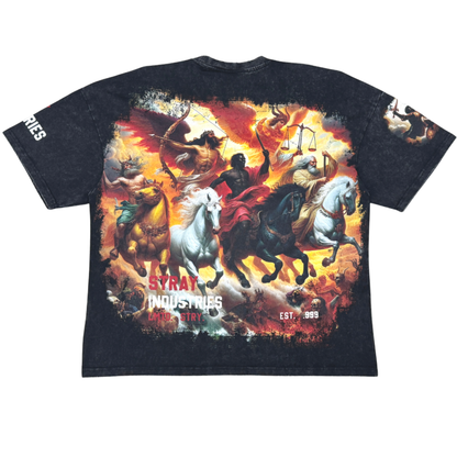 Men's Stray Acid Washed Digital Print  T-Shirt -Black