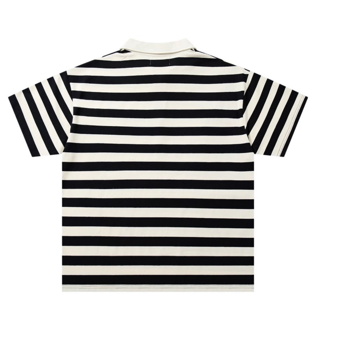 Mens Skull Striped Half-Zip Polo – Black & Cream
